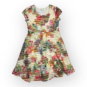 Iris & Ivy Girls size 6X Floral Mesh Stripe Skater Dress